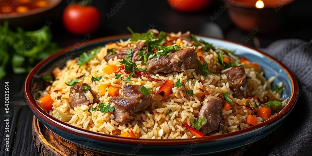 Uzbek pilaf served, Generative AI Uzbek pilaf served, Generative AI
