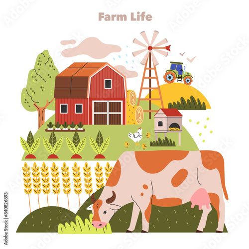 Farm Life. Flat Vector Illustration