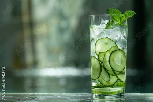 Refreshing Cucumber Mint Infused Water in Spa Setting - Perfect for Wellness and Hydration Promotions