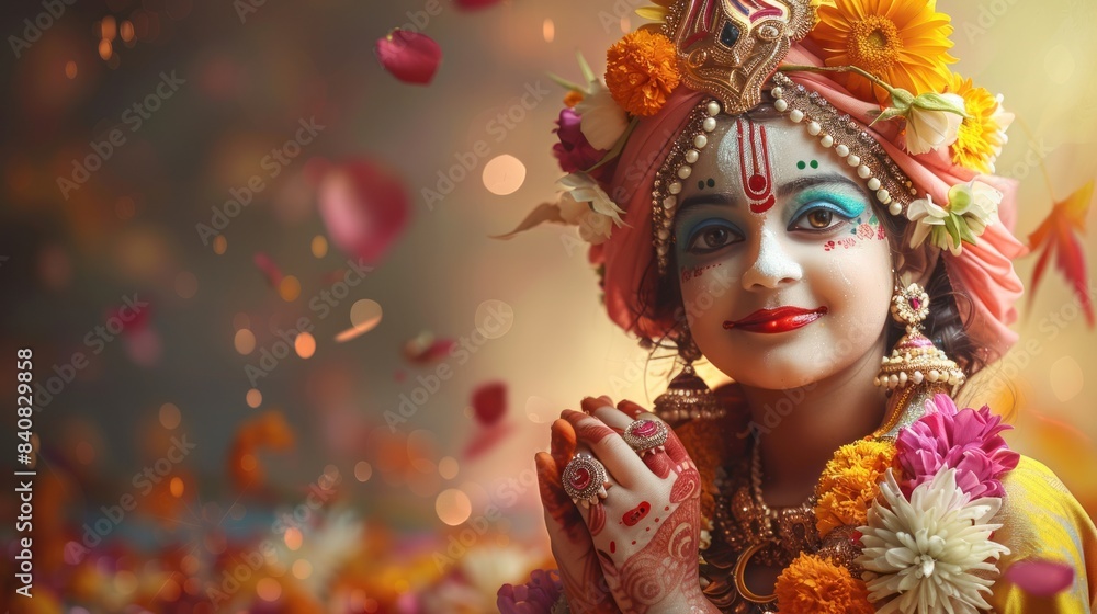 Divine celebration: happy krishna janmashtami, birth of lord krishna with joyous rituals, vibrant decorations, devotional songs, celebration of his timeless teachings and playful spirit. Divine celebration: happy krishna janmashtami, birth of lord krishna with joyous rituals, vibrant decorations, devotional songs, celebration of his timeless teachings and playful spirit.