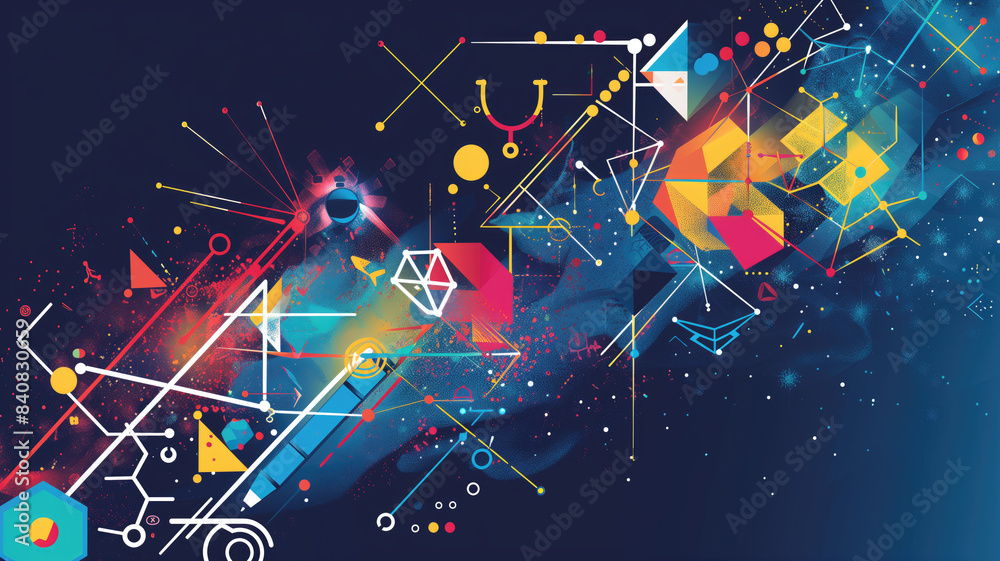 dynamic back to school background with a burst of colorful geometric shapes and symbols representing, Generative Ai dynamic back to school background with a burst of colorful geometric shapes and symbols representing, Generative Ai