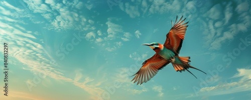 Bird flying high above the clouds photo