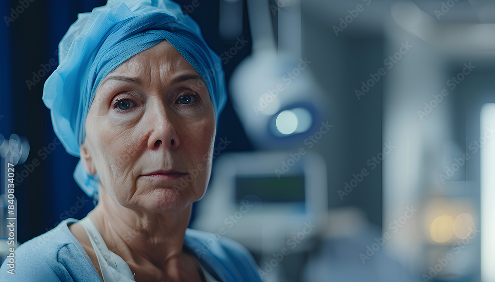 Mature woman after chemotherapy in clinic Mature woman after chemotherapy in clinic