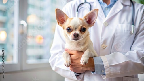 international Veterinarian Day, cropped veterinarian's hands holding a dog, blurred background,