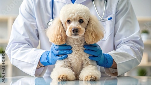 international Veterinarian Day, cropped veterinarian's hands holding a dog, blurred background,