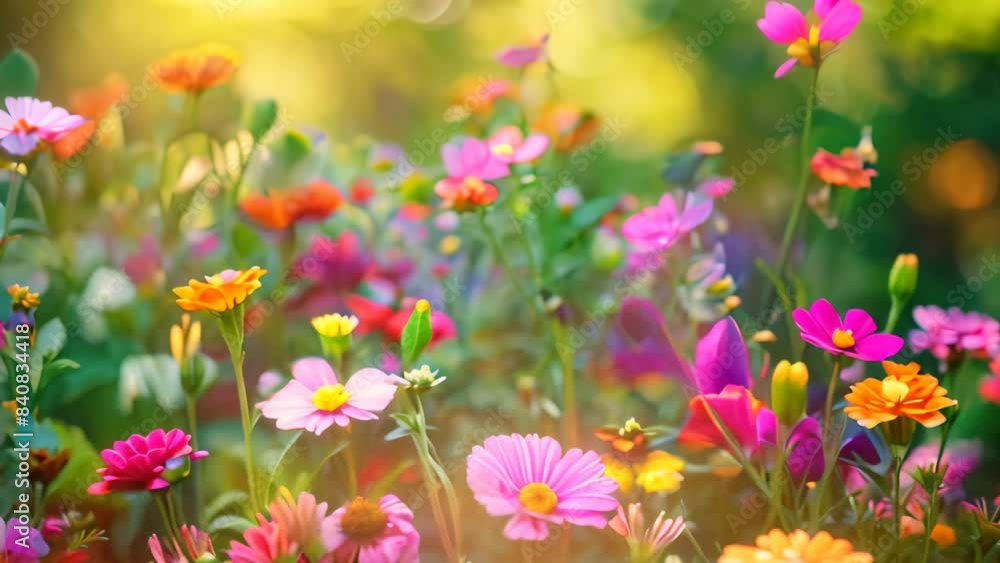 Colorful flowers scattered in green grass in a vibrant garden setting, A vibrant garden bursting with blooming flowers and buzzing insects Colorful flowers scattered in green grass in a vibrant garden setting, A vibrant garden bursting with blooming flowers and buzzing insects
