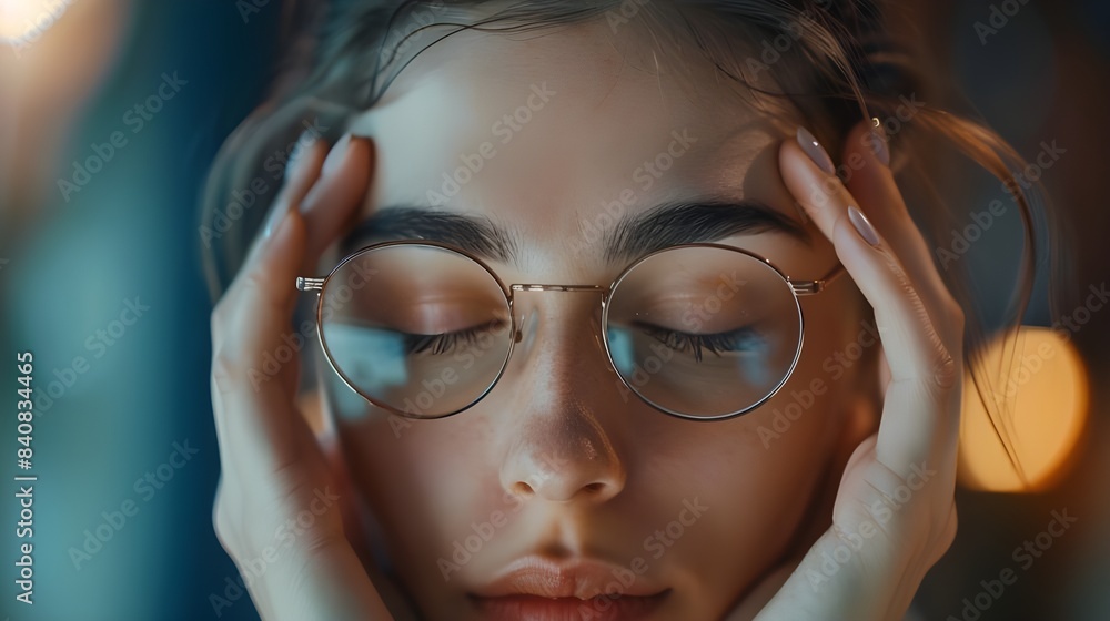 Close up exhausted woman massaging eyelids, taking off glasses, tired freelancer or student suffering from eyestrain or dry eye syndrome, feeling dizziness or headache after long hours work Close up exhausted woman massaging eyelids, taking off glasses, tired freelancer or student suffering from eyestrain or dry eye syndrome, feeling dizziness or headache after long hours work