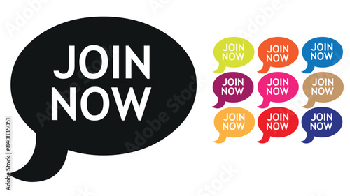 Join Now Button. Speech Bubble, Banner Label Join Now