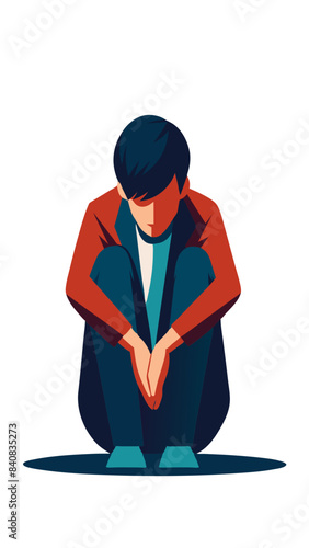 transparent vector illustration of a person feeling nervous, conveying anxiety or apprehension