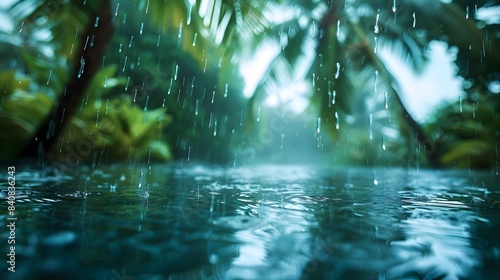 Enchanting Tropical Rainforest Amid a Serene Rainfall Downpour
