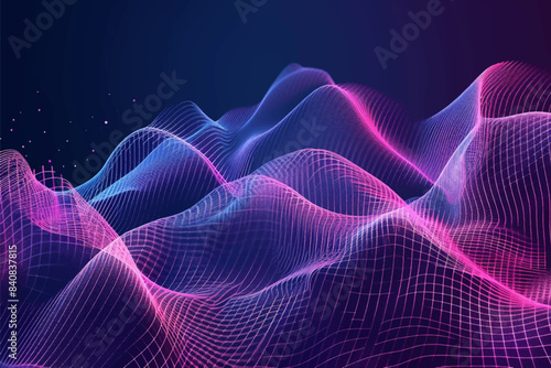 Abstract Waving Particle Technology Connection Background Design. Hi-tech futuristic modern techno background, neon RGB color shapes and dots.
