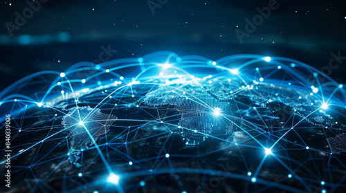 Glowing Digital Network Overlaying World Map