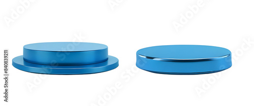 blue shiny round luxury empty podium stand for product advertisement, showcase for product presentation