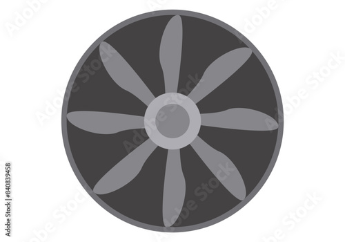 Hélices grises de un avión o motor en fondo blanco.