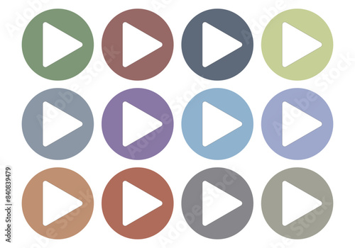 Hoja de iconos de botón de play de varios colores. 