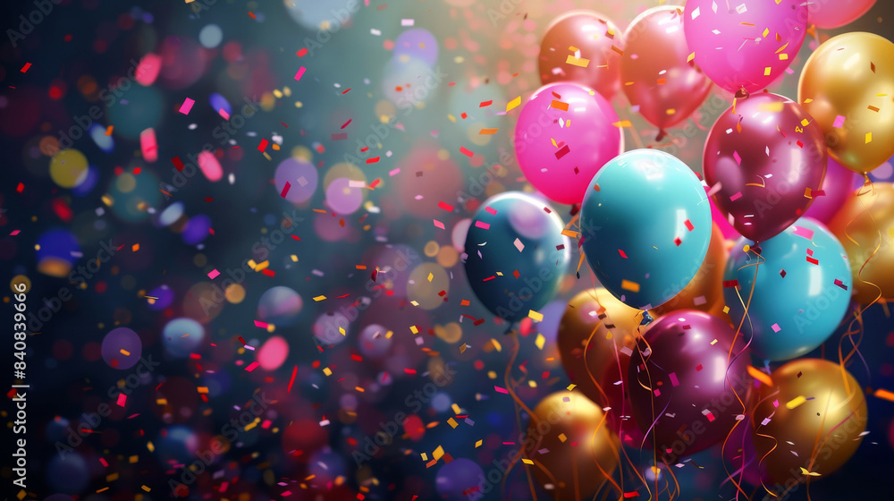 Colorful Balloons Enhanced by a Burst of Festive Confetti Colorful Balloons Enhanced by a Burst of Festive Confetti