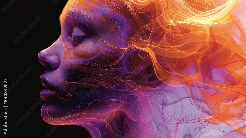 Abstract Portrait of a Woman With Flowing Purple and Orange Lines Abstract Portrait of a Woman With Flowing Purple and Orange Lines