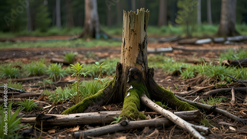 Young tree emerging from old tree stump
