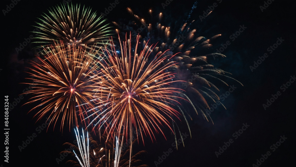 Vibrant banner featuring fireworks against a soft black backdrop. Vibrant banner featuring fireworks against a soft black backdrop.