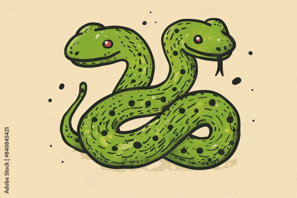 Fototapeta premium Cartoon Green Snake With Large Eyes Peeking Out From Behind a Wall