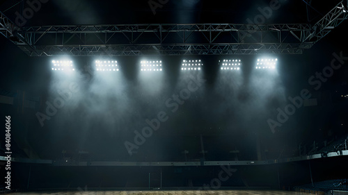 Bright stadium arena lights and smoke
