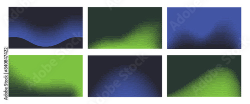 Dithering pattern wave background. Bitmap dynamic backdrop, pixelated duotone and wavy digital wallpaper vector set