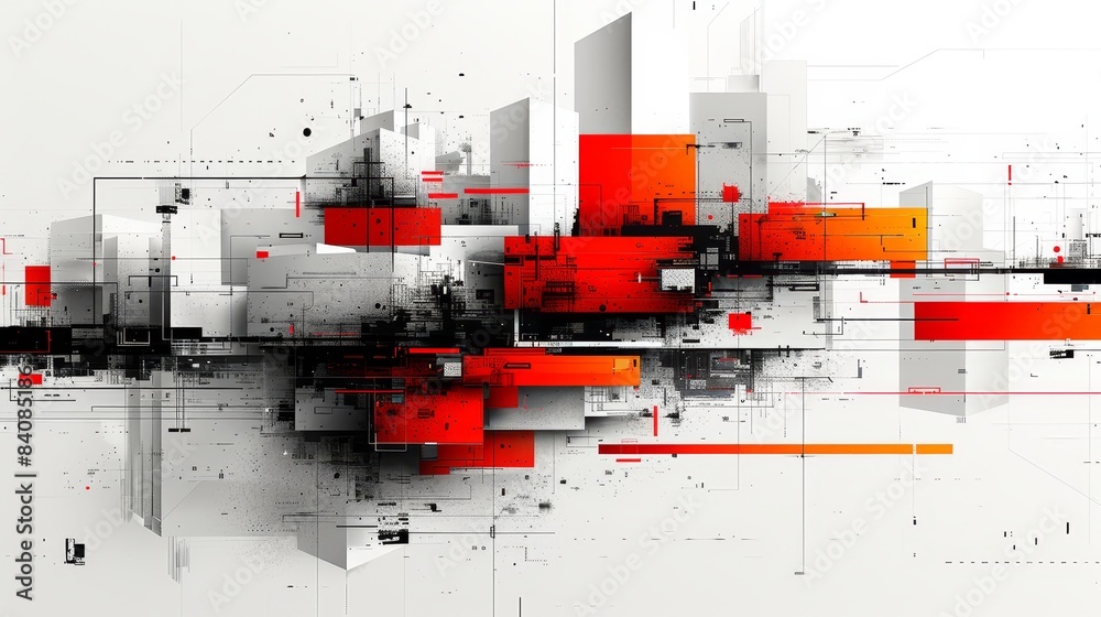 Fototapeta premium Abstract Red And Black Geometric Shapes Overlapping On White Background