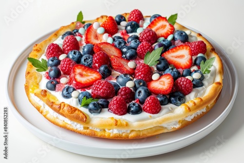 Spectacular Cake Pizza  Creamy Yogurt and Fresh Fruits on Angel Food Cake