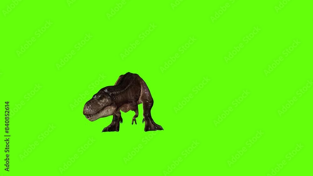T.rex dinosaur hit tarso right green screen animation 3D rendering. T.rex dinosaur hit tarso right green screen animation 3D rendering.