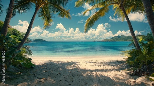 Tropical Beach With White Sand and Turquoise Waters on a Sunny Day