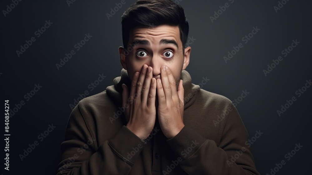 shocked photo The shocked young man covered his mouth excitedly shocked photo The shocked young man covered his mouth excitedly