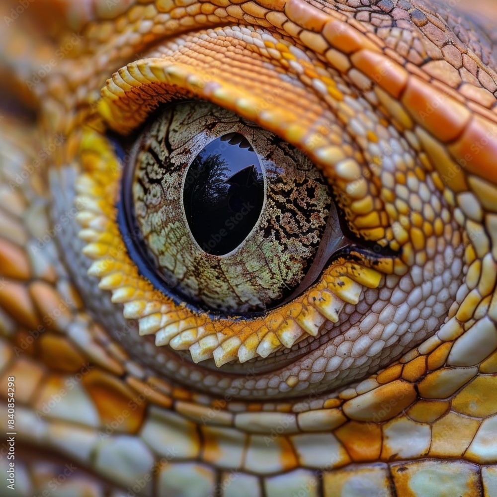 Fototapeta premium Lizard close up eye portrait. Reptile animal nature photo exotic pet macro