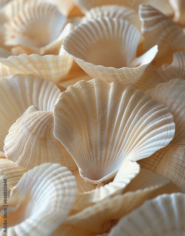Close Up of White and Brown Scallop Shells Close Up of White and Brown Scallop Shells