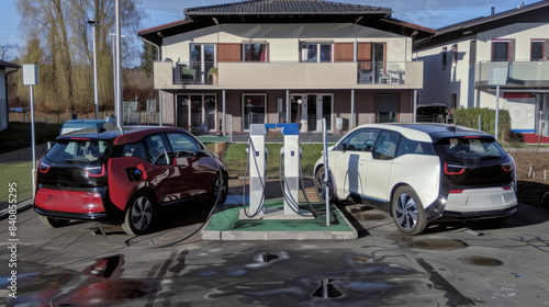 electric car charging at a home in the usa © jovannig