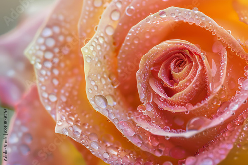 A Dew-Kissed Rose Unfurls Its Petals in the Morning Light.