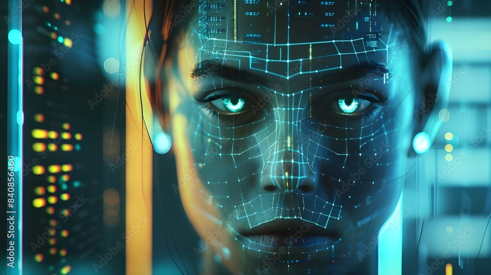 Cybernetic Human Face in a High-Tech Digital Environment Cybernetic Human Face in a High-Tech Digital Environment