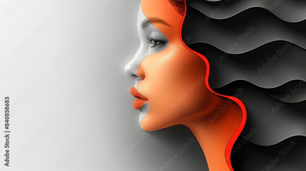 Abstract Profile Portrait of a Woman With Wavy Black and Orange Background Abstract Profile Portrait of a Woman With Wavy Black and Orange Background