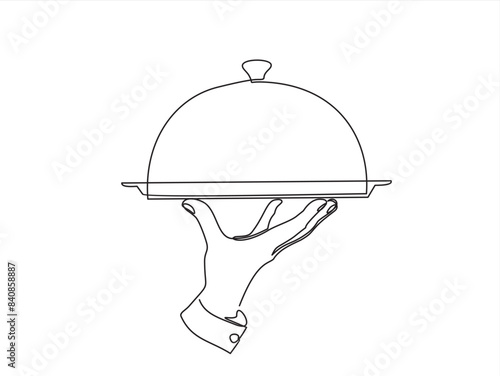 Hand drawn doodle serving food icon illustration in continuous line art style vector.Illustration with quote template. One line vector illustration. Order a banner for one line drawing.