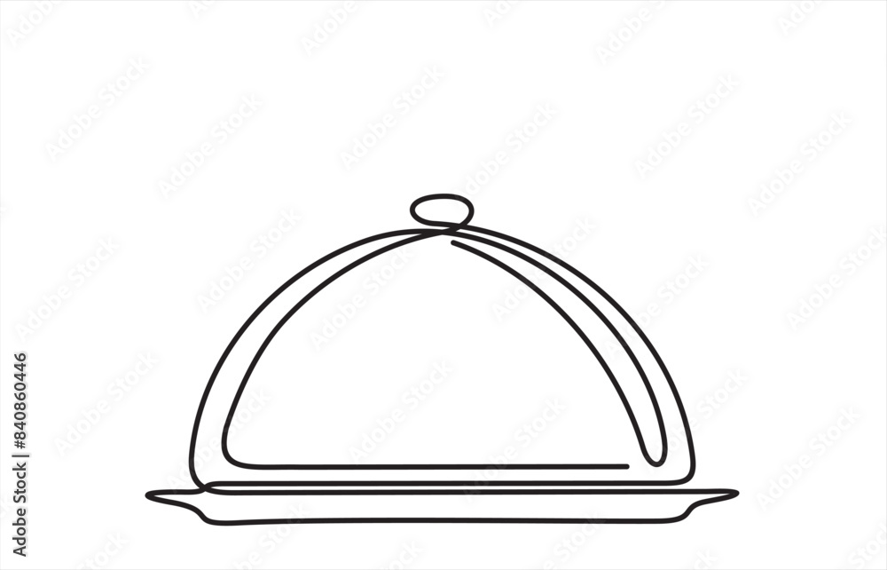 One line continuous waiter with tray closed lid restaurant concept. Hot dishes tasty dinner catering system business. Digital chef gastronomy single line sketch drawing vector illustration One line continuous waiter with tray closed lid restaurant concept. Hot dishes tasty dinner catering system business. Digital chef gastronomy single line sketch drawing vector illustration