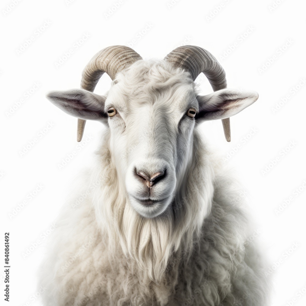 Goat sheep looking camera isolated on white background