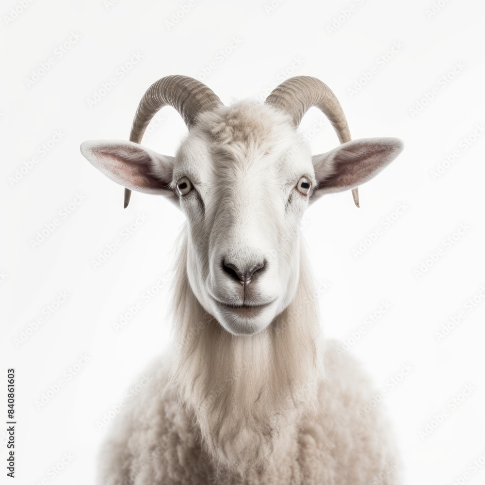 Obraz premium Goat sheep looking camera isolated on white background