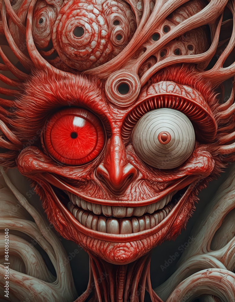 A crazy monster with mis-matched eyeballs A crazy monster with mis-matched eyeballs