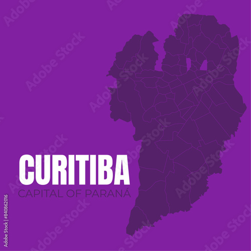 Curitiba and all its neighborhoods on a simple and complete map. Capital of Paraná, in southern Brazil, in detail, constructed from official cartographic data.