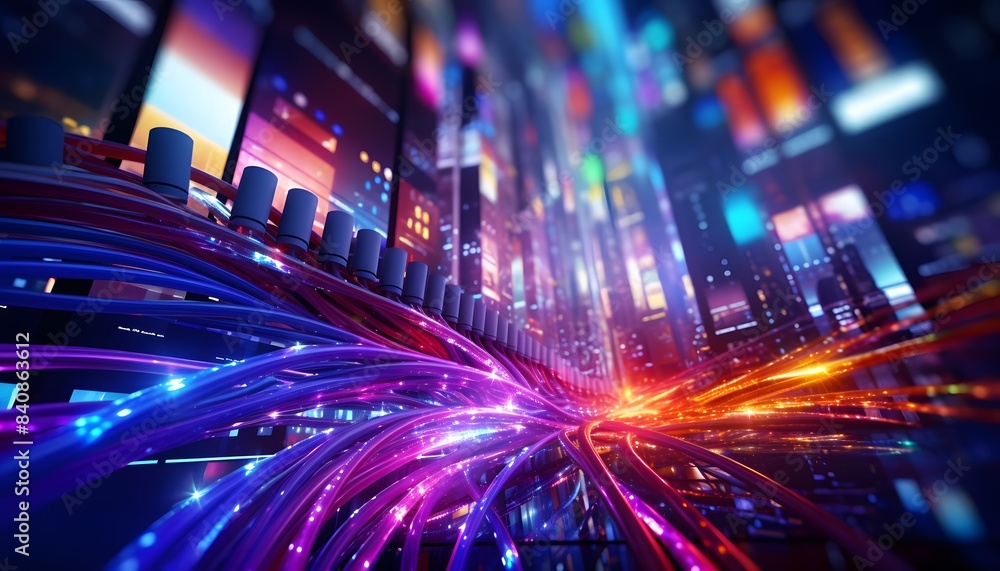 Fototapeta premium transferring information Glowing data cables background
