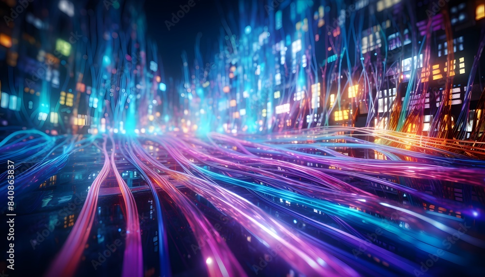 Obraz premium transferring information Glowing data cables background