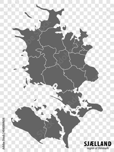 Blank map Region Zealand of Denmark. High quality map Region Zealand of Denmark with districts on transparent background for your web site design, logo, app, UI. Kingdom of Denmark. EPS10. photo