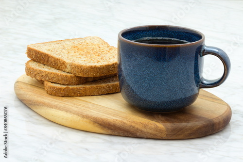 delicious hot premium coffee with toasts