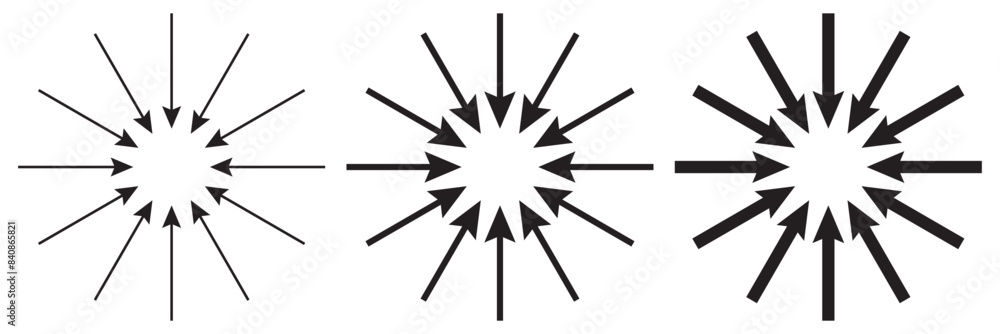 Obraz premium Inward arrow icon vector. Four Arrows icon sign symbol vector. Set of Arrow pointing centre. 11:11