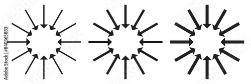 Inward arrow icon vector. Four Arrows icon sign symbol vector. Set of Arrow pointing centre.  11:11