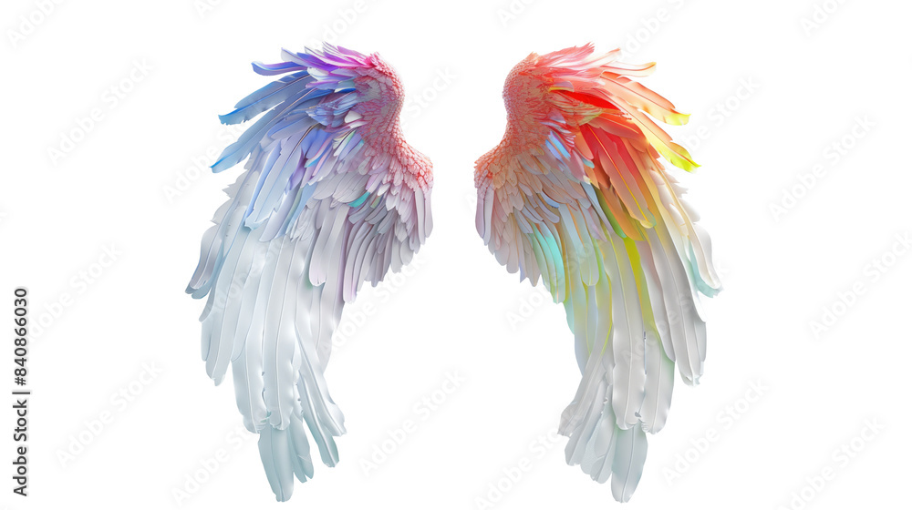 Fototapeta premium Beautiful magic rainbow wings on transparent background